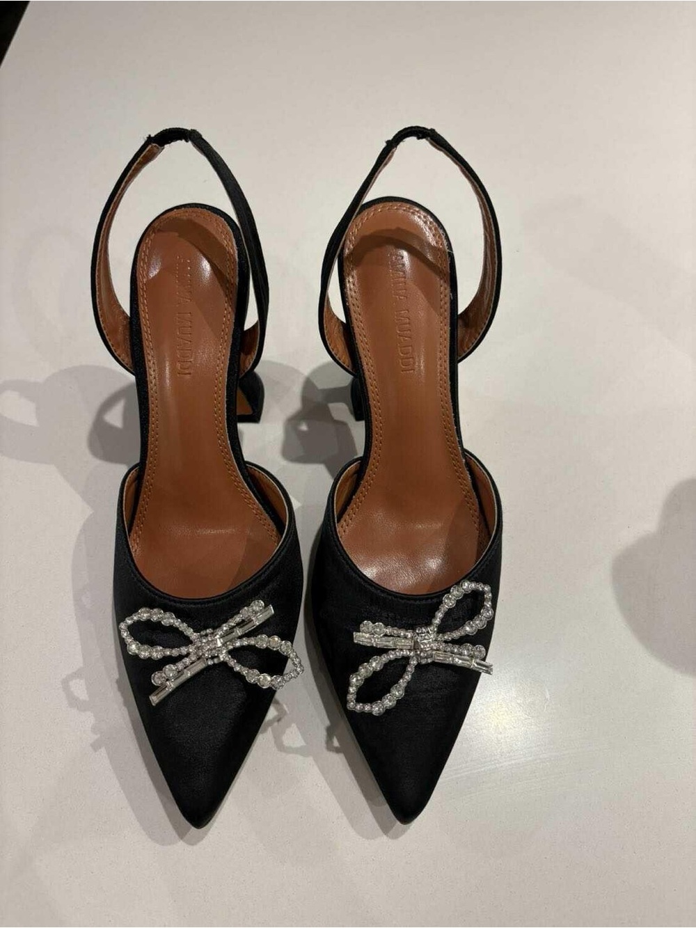 Elegant Black Slingback Pumps with Crystal Bow